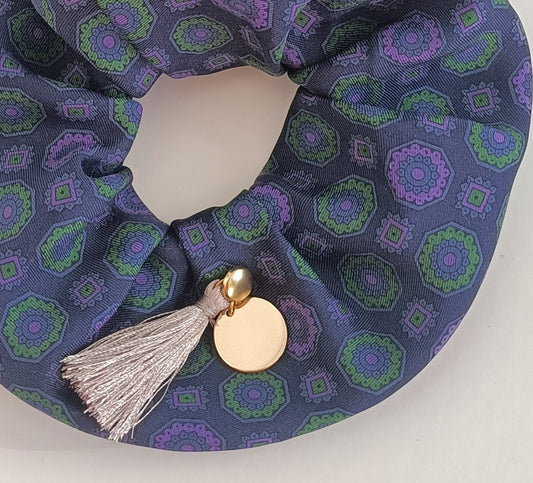 Chouchou 100% soie et médaillon plaqué or 18K