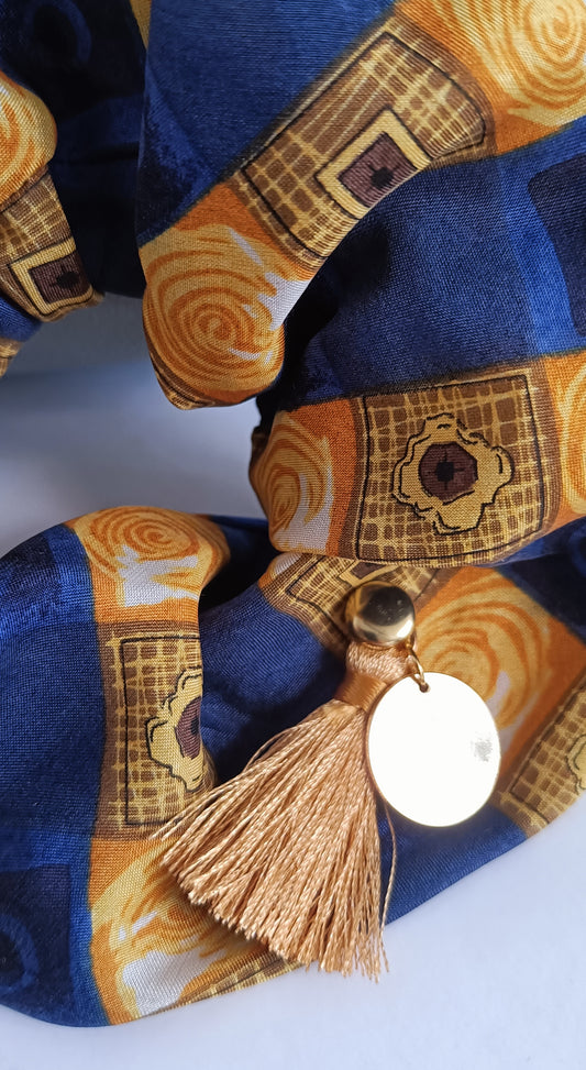 Chouchou 100% soie et médaillon plaqué or 18K