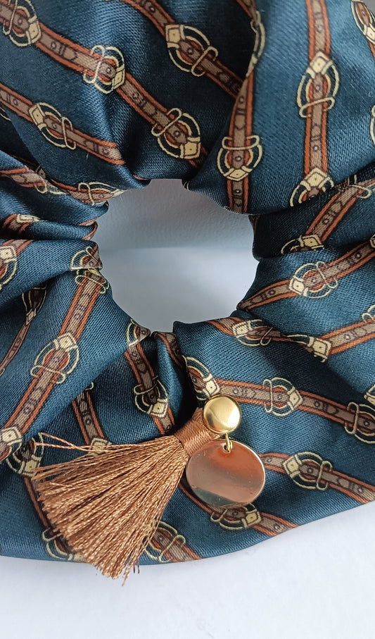 Chouchou 100% soie et médaillon plaqué or 18K