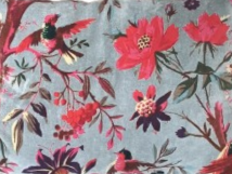 Fauteuil Dagobert en acajou - Bleu poétique avec son coussin