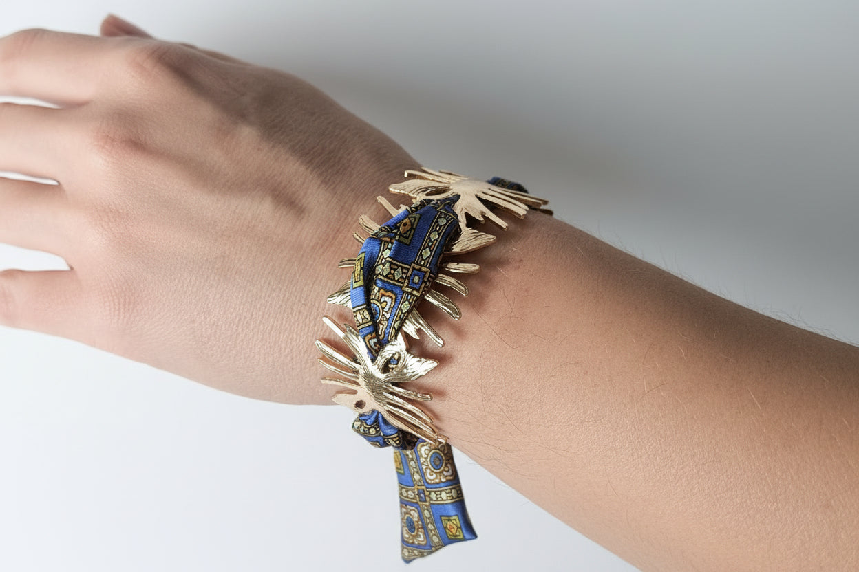 Manchette soleil GM dorée - Ruban 100% soie