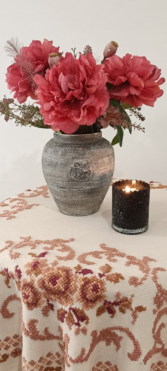 Nappe ronde "Rosalie" en cretonne brodée