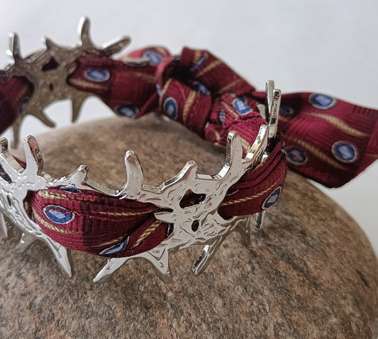 Bracelet corail argenté & son ruban soie