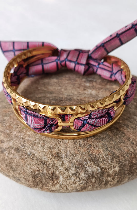 Bracelet plaqué or & son ruban soie "Dolce Vita"