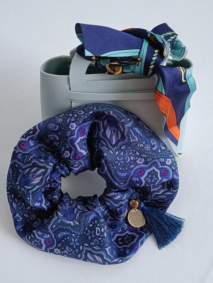 Chouchou 100% soie et médaillon plaqué or 18K