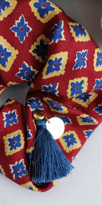 Chouchou 100% soie et médaillon plaqué or 18K