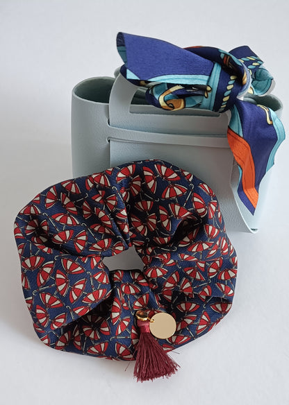 Chouchou 100% soie et médaillon plaqué or 18K