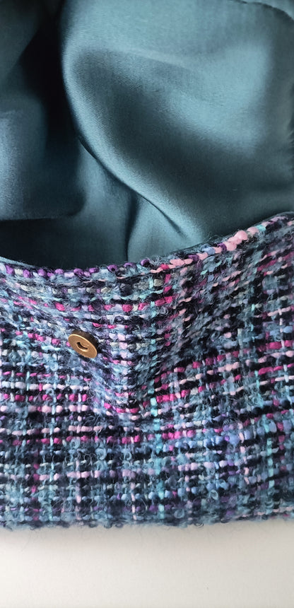 Pochette de soirée en tweed et satin