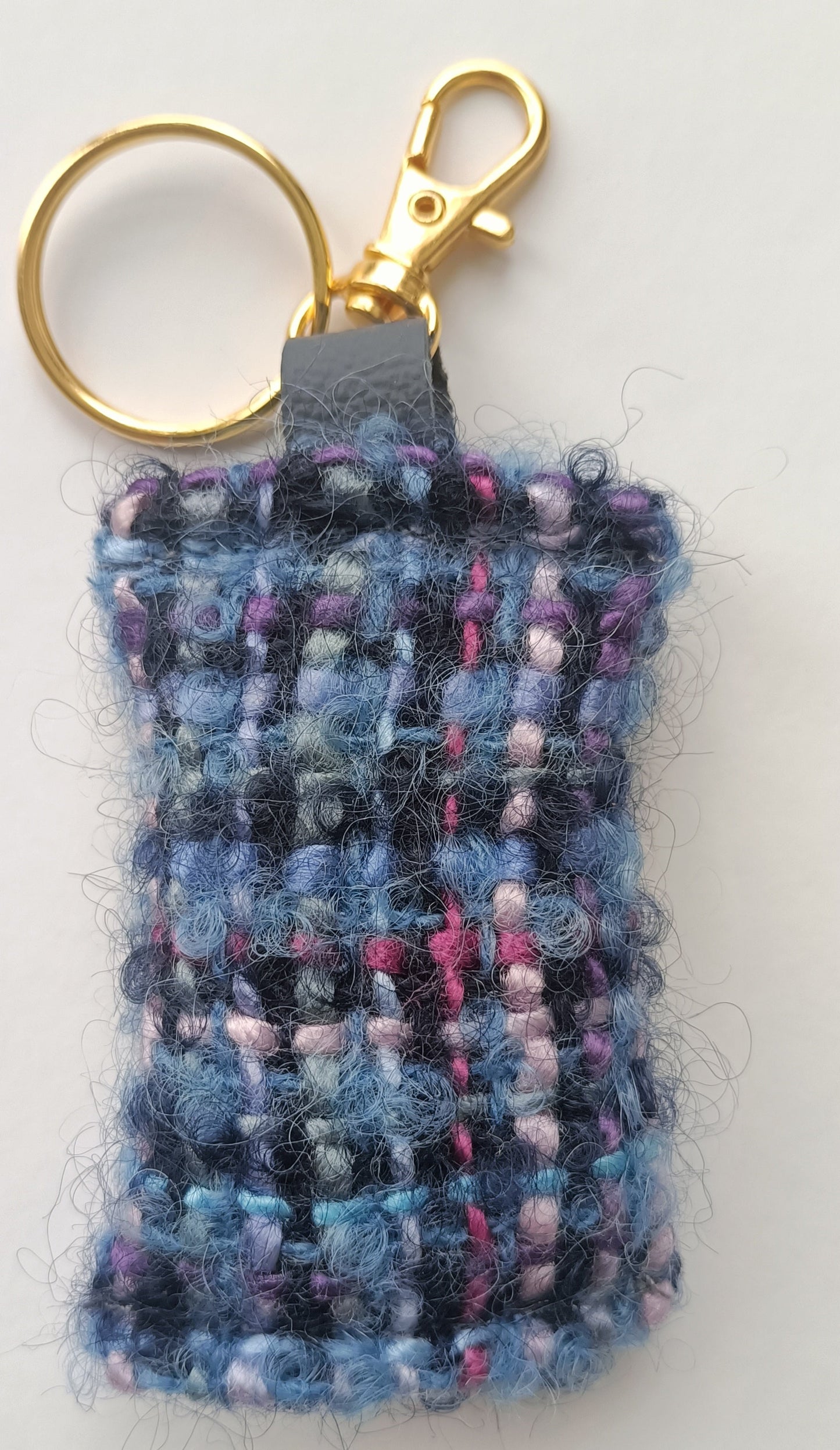 Porte-clés en tweed, cuir et sa perle de culture fantaisie
