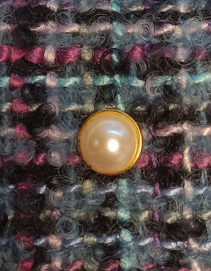 Porte-clés en tweed, cuir et sa perle de culture fantaisie