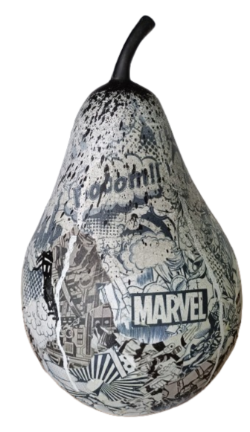 Sculpture Poire Pop Art – Édition BD Noir & Blanc