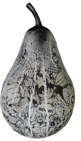 Sculpture Poire Pop Art – Édition BD Noir & Blanc
