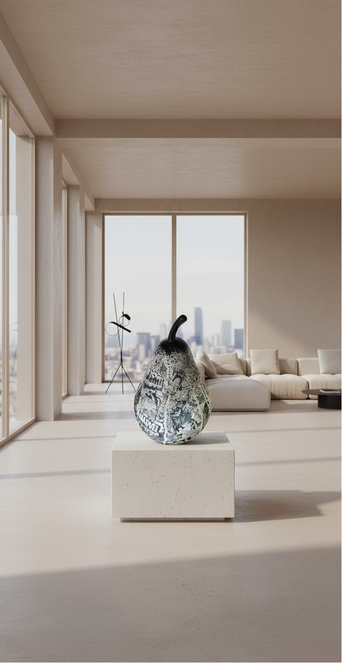 Sculpture Poire Pop Art – Édition BD Noir & Blanc