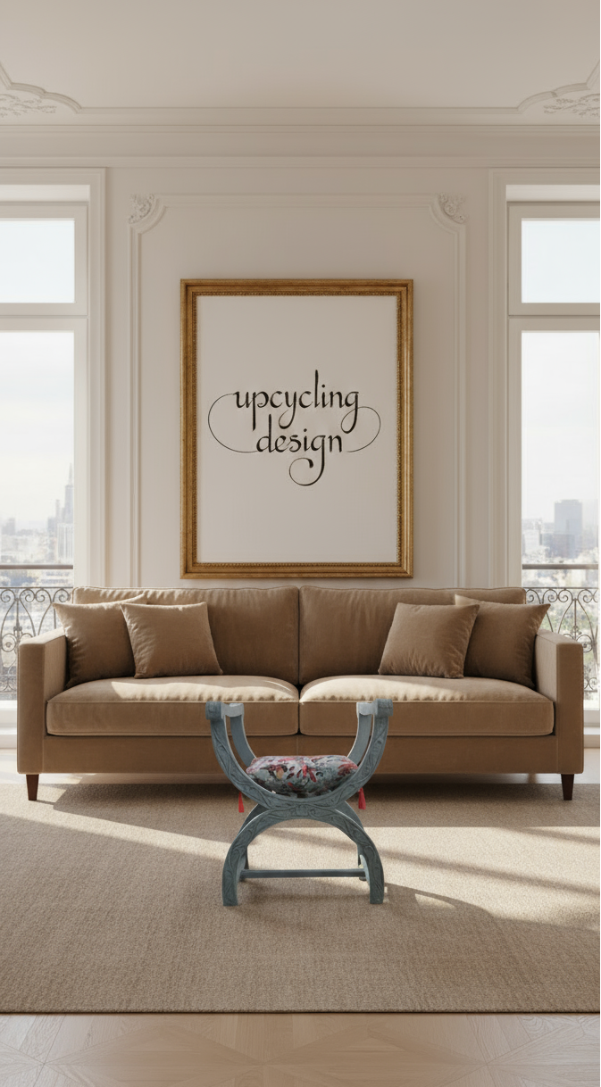 Fauteuil Dagobert en acajou - Bleu poétique avec son coussin