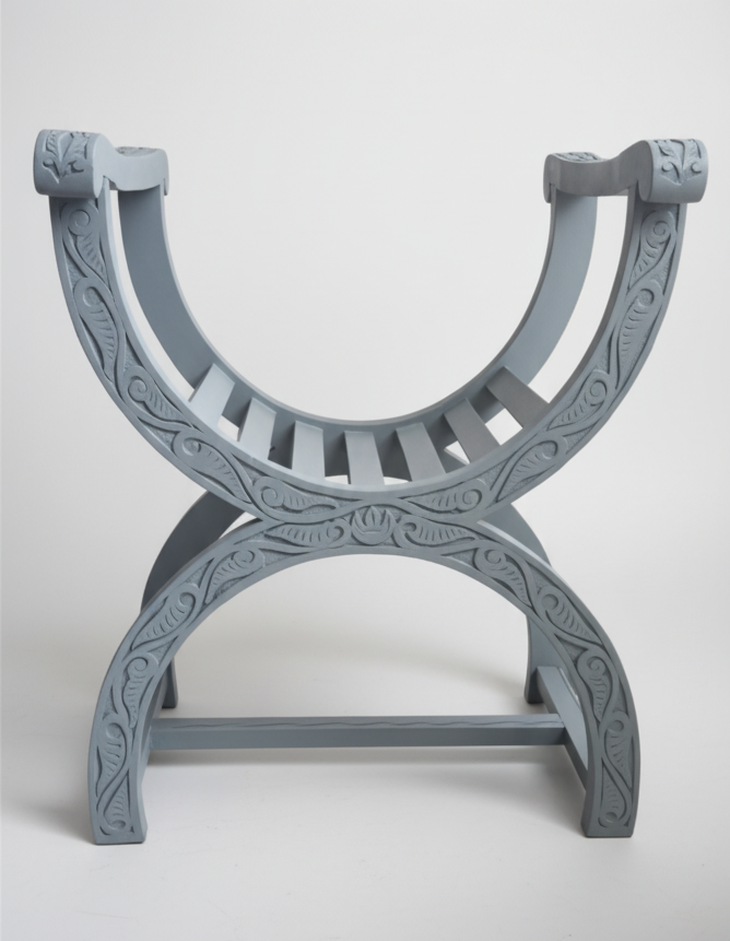 Fauteuil Dagobert en acajou - Bleu poétique avec son coussin