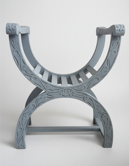 Fauteuil Dagobert en acajou - Bleu poétique avec son coussin