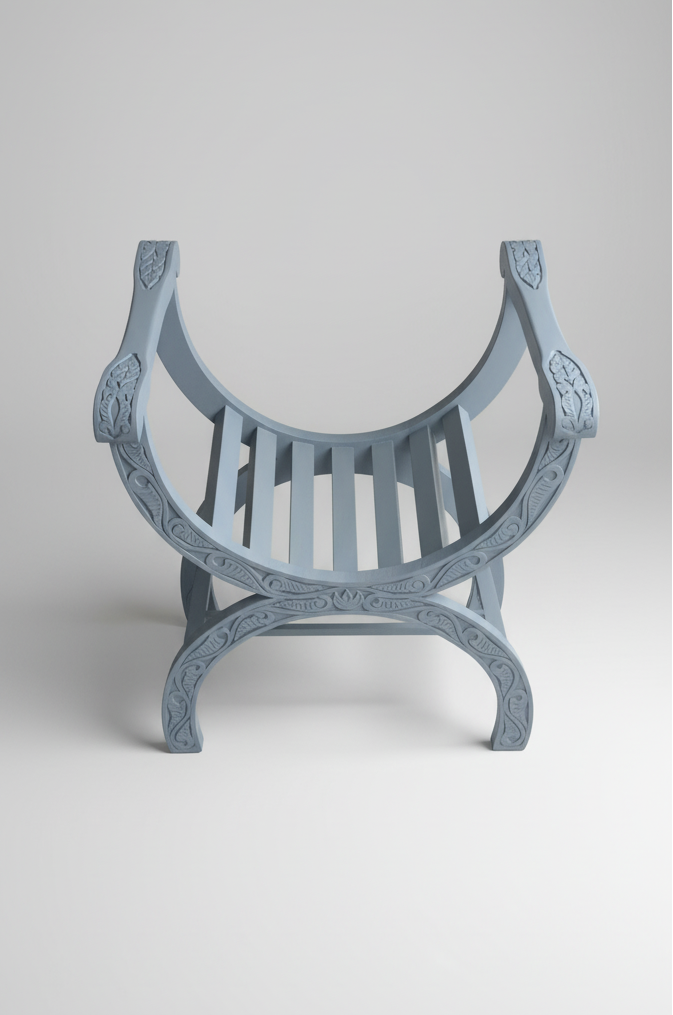 Fauteuil Dagobert en acajou - Bleu poétique avec son coussin