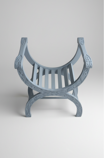 Fauteuil Dagobert en acajou - Bleu poétique avec son coussin