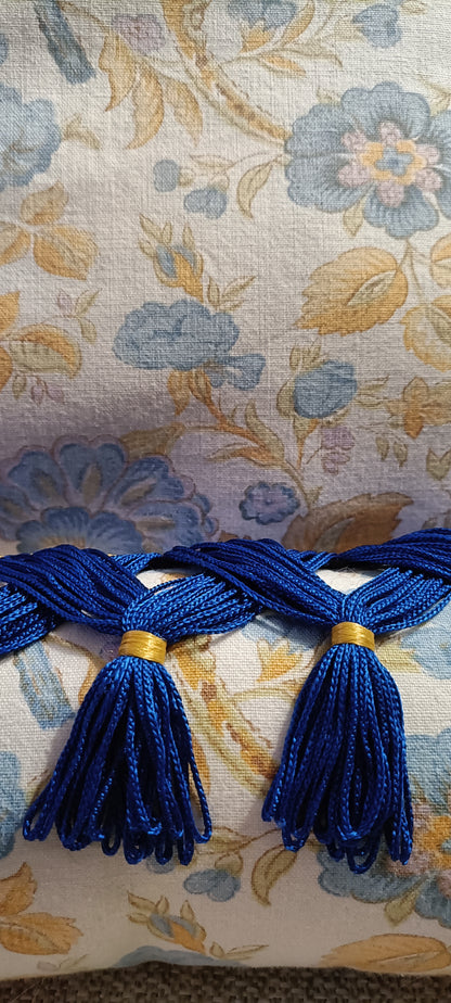 Coussin oiseaux et fleurs - bleu & ocre