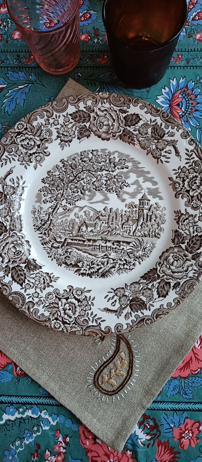 Set de 4 serviettes motif "Cachemire" en lin brodé