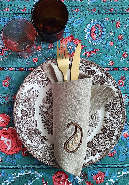 Set de 4 serviettes motif "Cachemire" en lin brodé