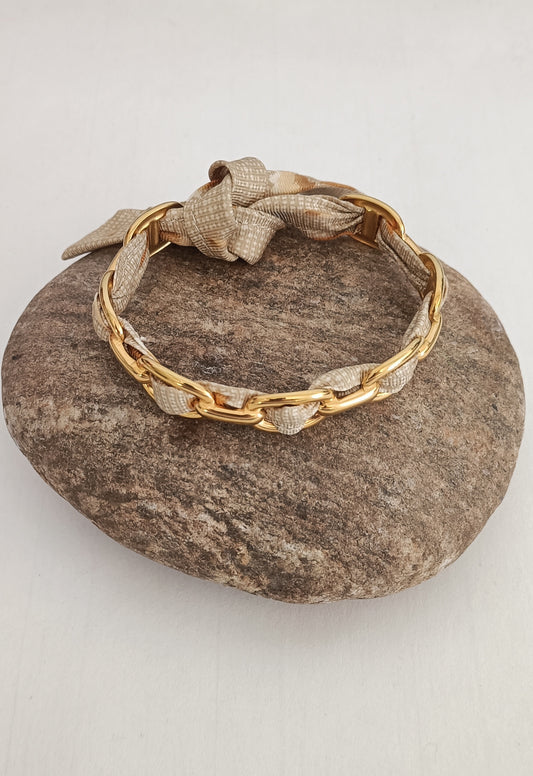Bracelet plaqué or & son ruban soie