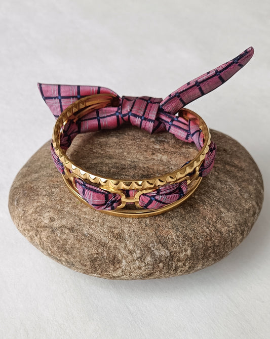 Bracelet plaqué or & son ruban soie "Dolce Vita"