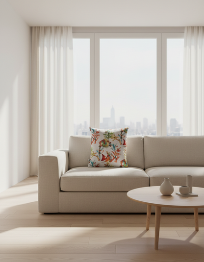 Coussin motifs marins et velours bleu