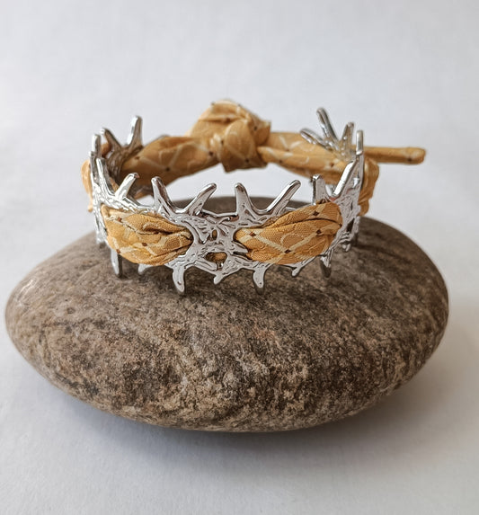 Bracelet corail argenté & son ruban soie