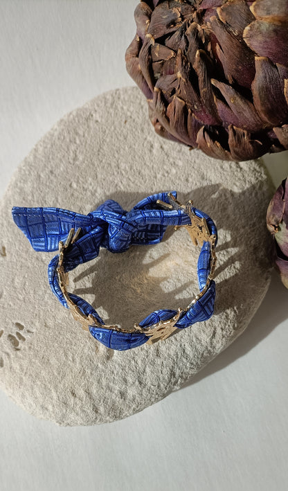 Bracelet plaqué or Corail & soie  bleue