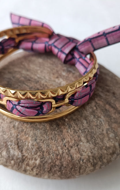 Bracelet plaqué or & son ruban soie "Dolce Vita"
