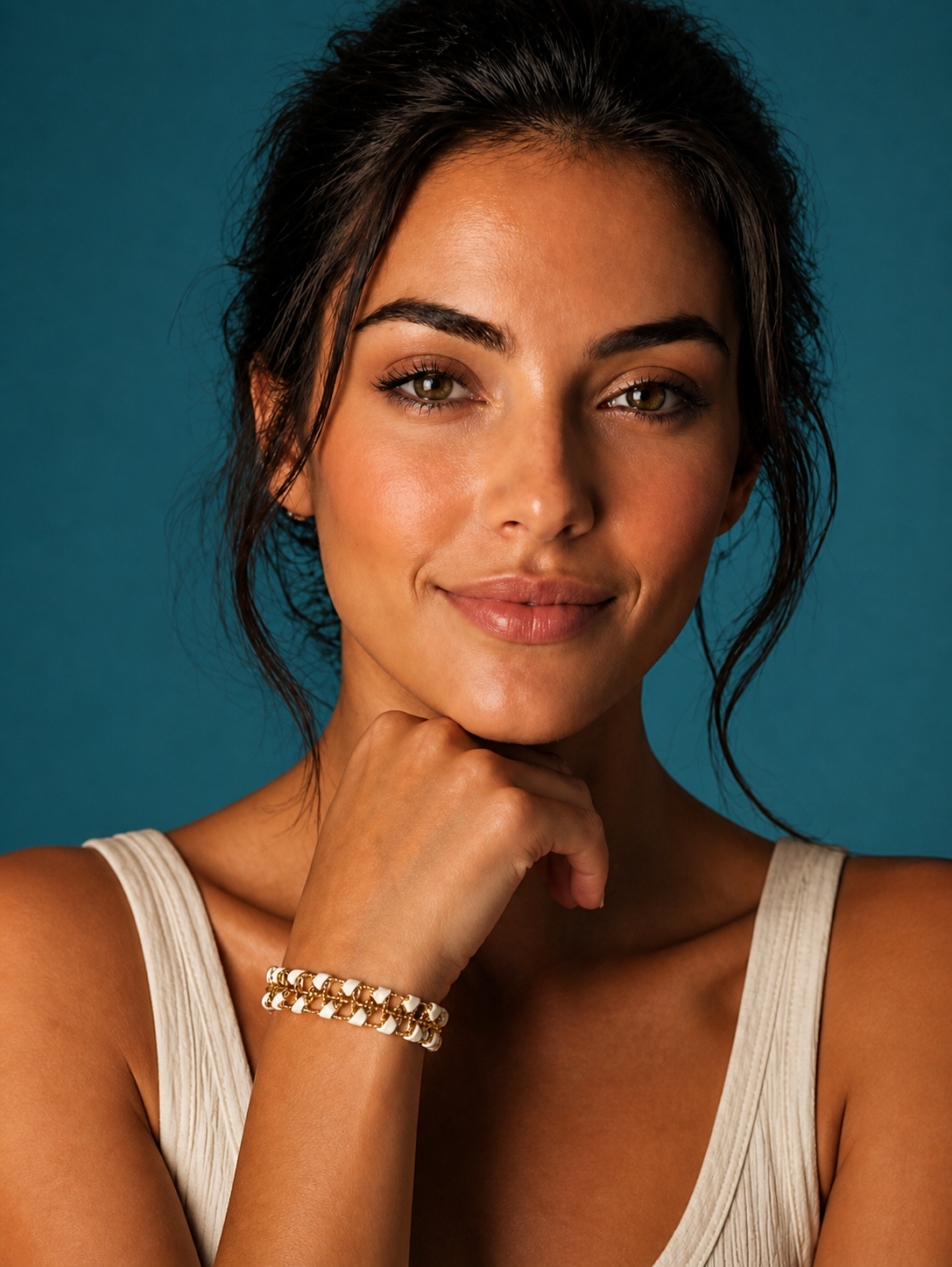 Bracelet plaqué or & cuir