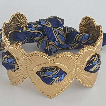 Manchette coeur GM plaqué or 18K - Ruban 100% soie