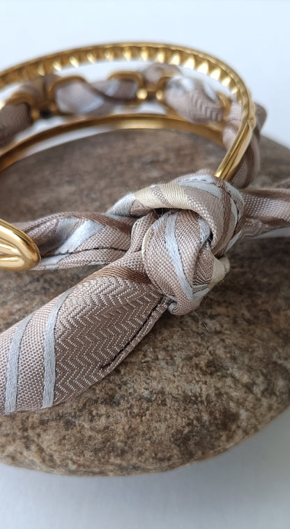 Bracelet plaqué or & son ruban soie