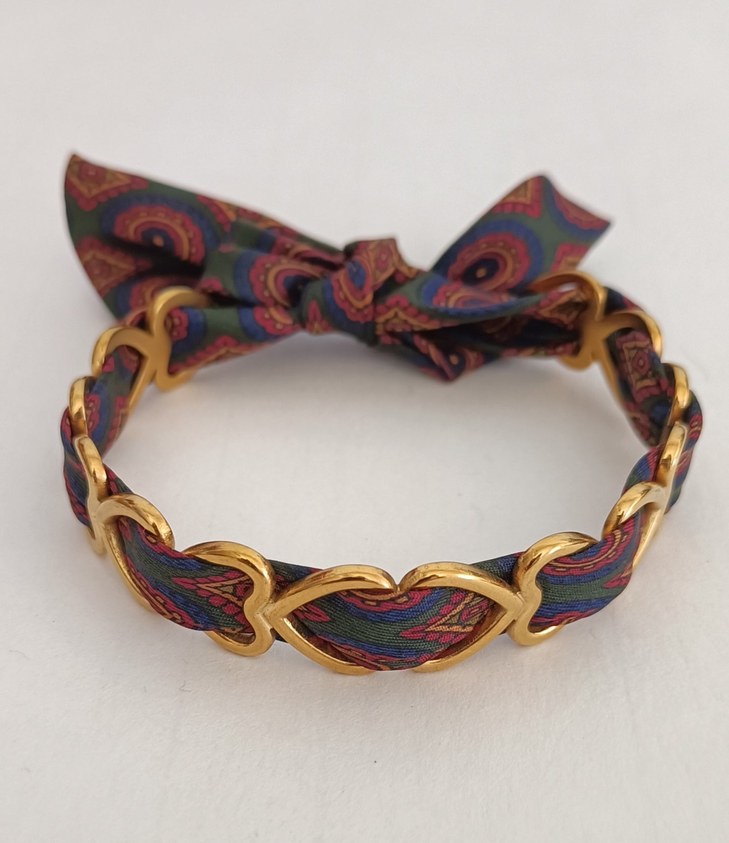 Bracelet plaqué or coeur & son ruban soie