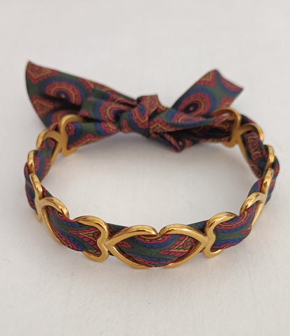 Bracelet plaqué or coeur & son ruban soie