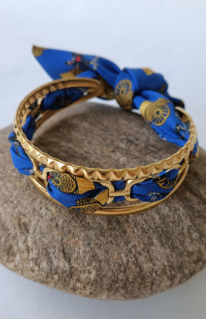 Bracelet plaqué or & son ruban soie
