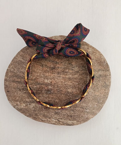 Bracelet plaqué or coeur & son ruban soie