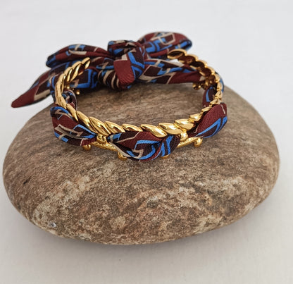 Bracelet plaqué or & son ruban soie