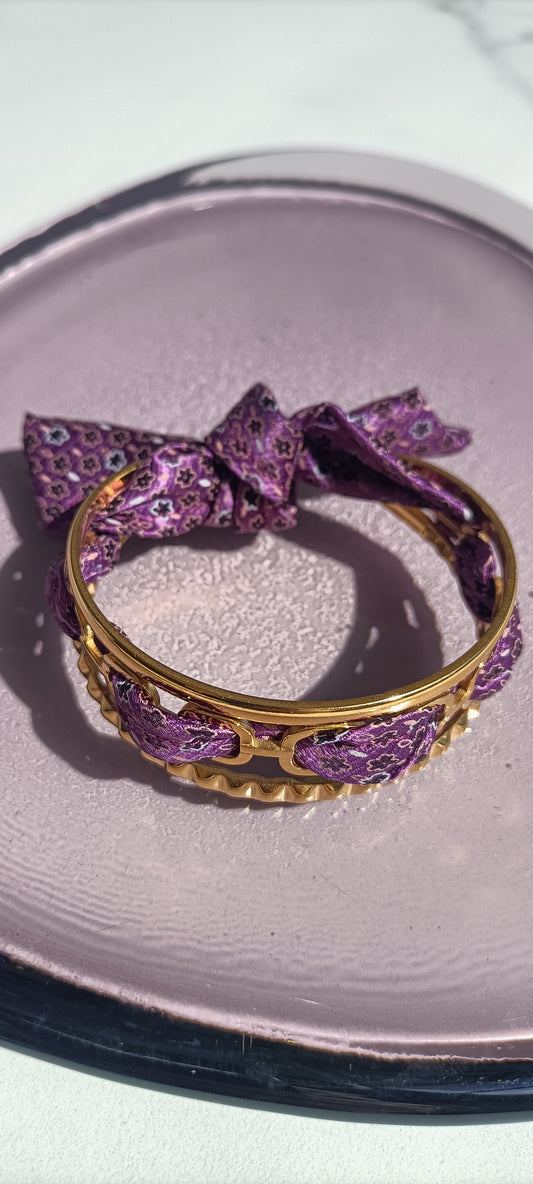 Bracelet plaqué or & son ruban soie "Dolce Vita"