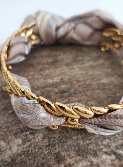 Bracelet plaqué or & son ruban soie
