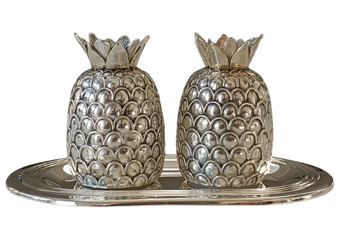 Salière et poivrière "Ananas" en métal argenté