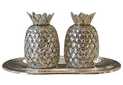 Salière et poivrière "Ananas" en métal argenté