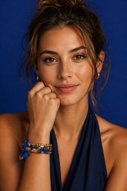 Bracelet plaqué or & son ruban soie
