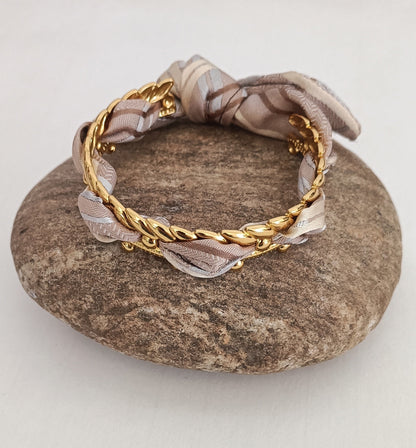 Bracelet plaqué or & son ruban soie