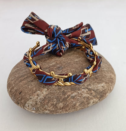 Bracelet plaqué or & son ruban soie