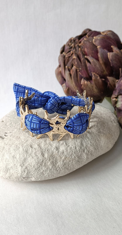Bracelet plaqué or Corail & soie  bleue