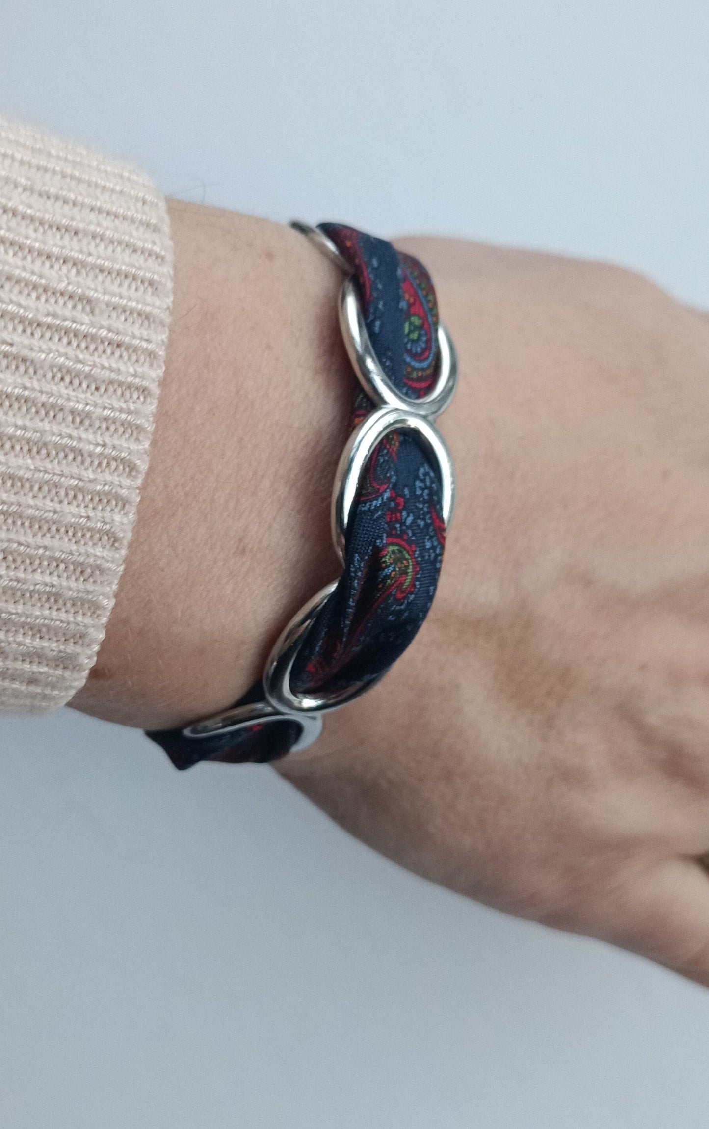 Manchette PM argentée - Ruban 100% soie