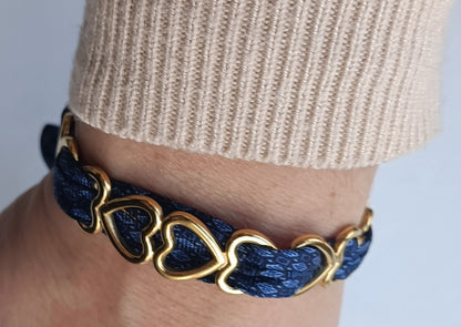 Manchette PM Coeur dorée - Ruban 100% soie