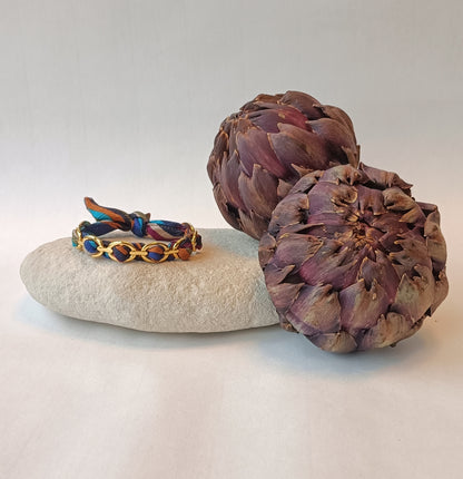 Bracelet fin plaqué or & soie multicolore